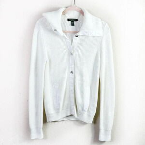 Lauren Ralph Lauren Ribbed White Button Down Sweater size Medium Petite